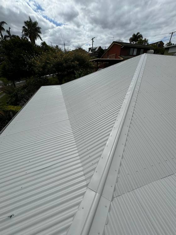 A white metal roof after restoration