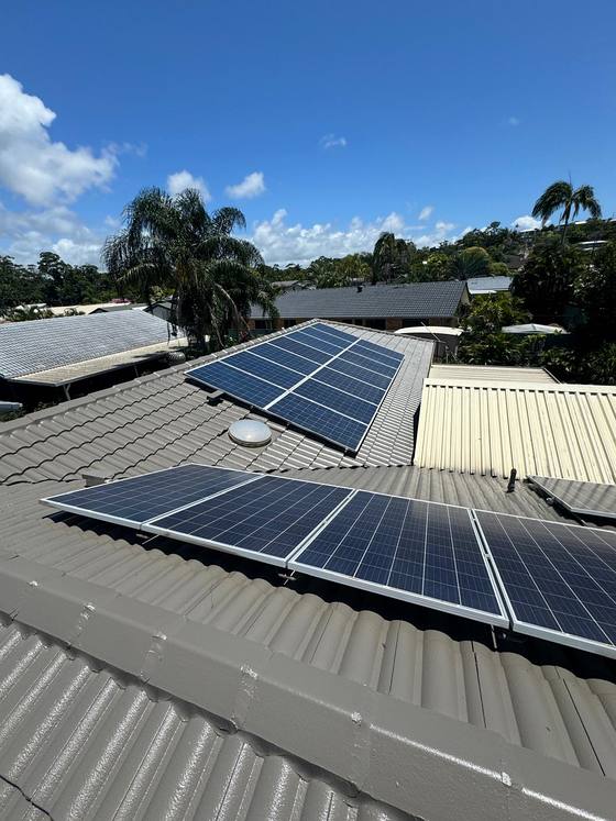 Solar panels on a freshly coated roof